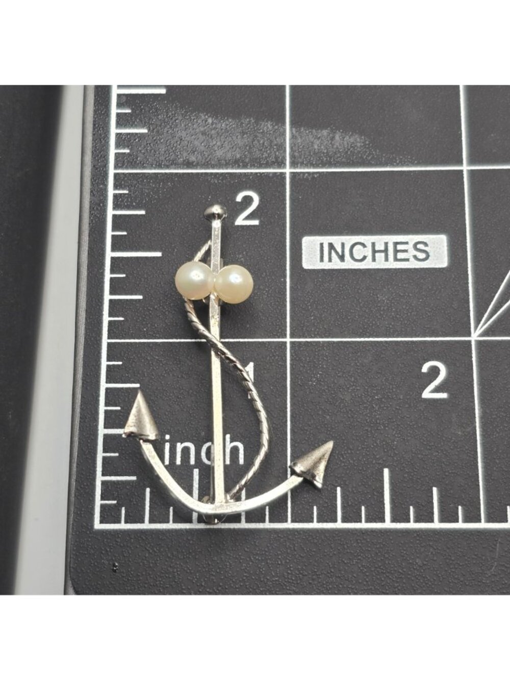 Vintage De Curtis DCE Sterling Silver Pearl Anchor Brooch Nautical 1.75" Pin - Picture 4 of 9